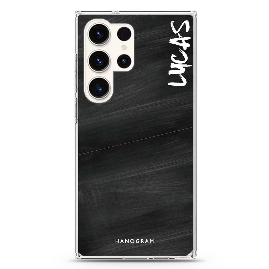 Burst Black personalized name Samsung Galaxy S26/S25/S24/S23/S22 Ultra ultra clear case, transparent design, main view