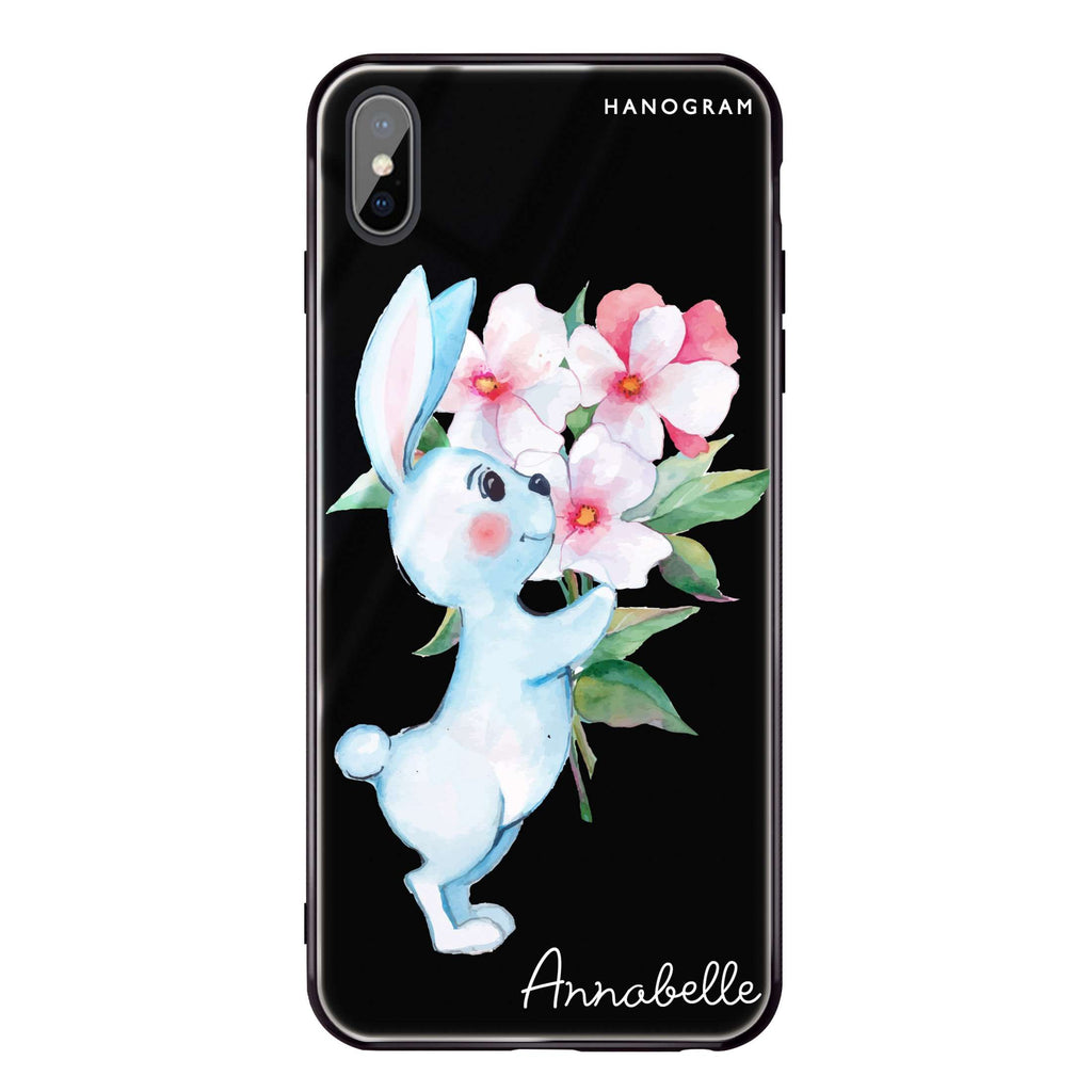 Rabbit And Flowers iPhone XS Max Glass Case