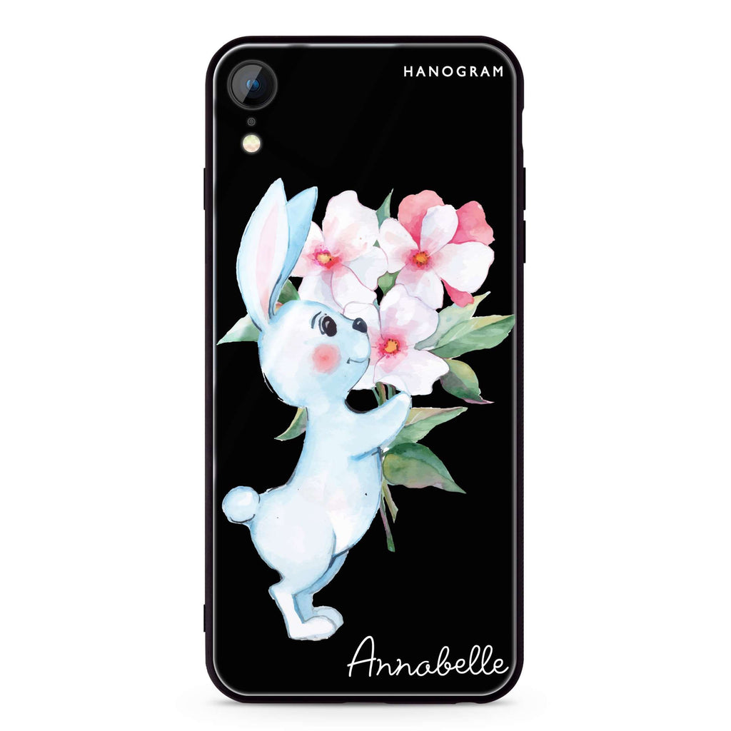 Rabbit And Flowers iPhone XR Glass Case