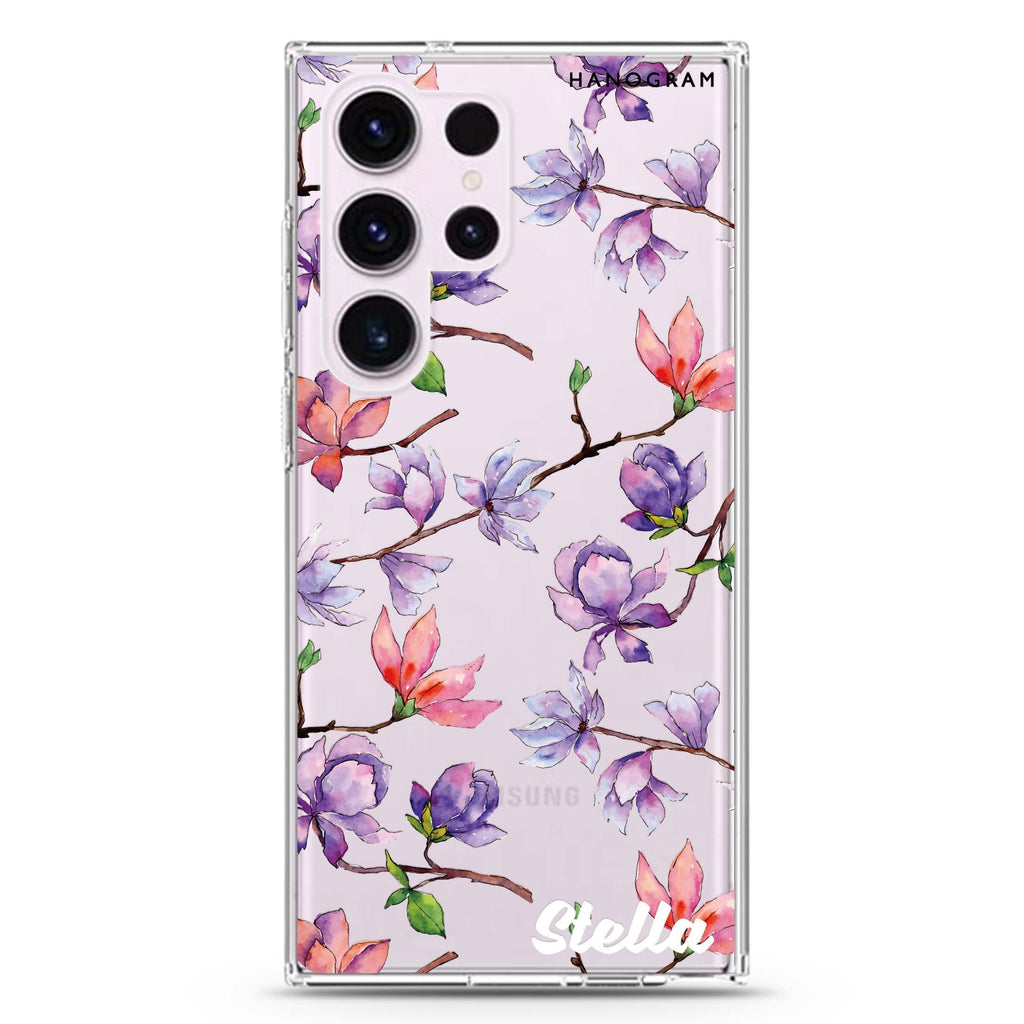 Colour in Spring personalized name Samsung Galaxy S26/S25/S24/S23/S22 Ultra ultra clear case, transparent design, main view