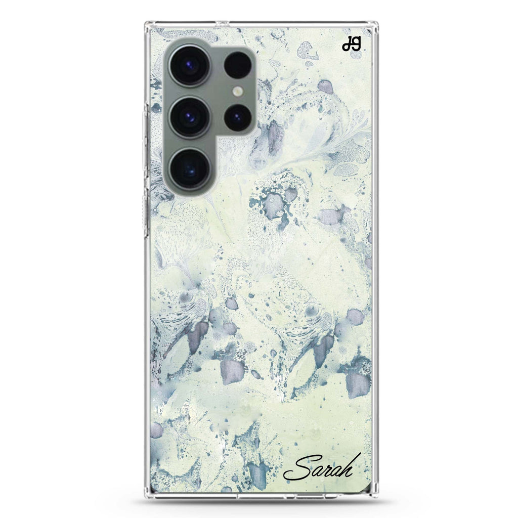Vintage Marble personalized name Samsung Galaxy S26/S25/S24/S23/S22 Ultra ultra clear case, transparent design, main view