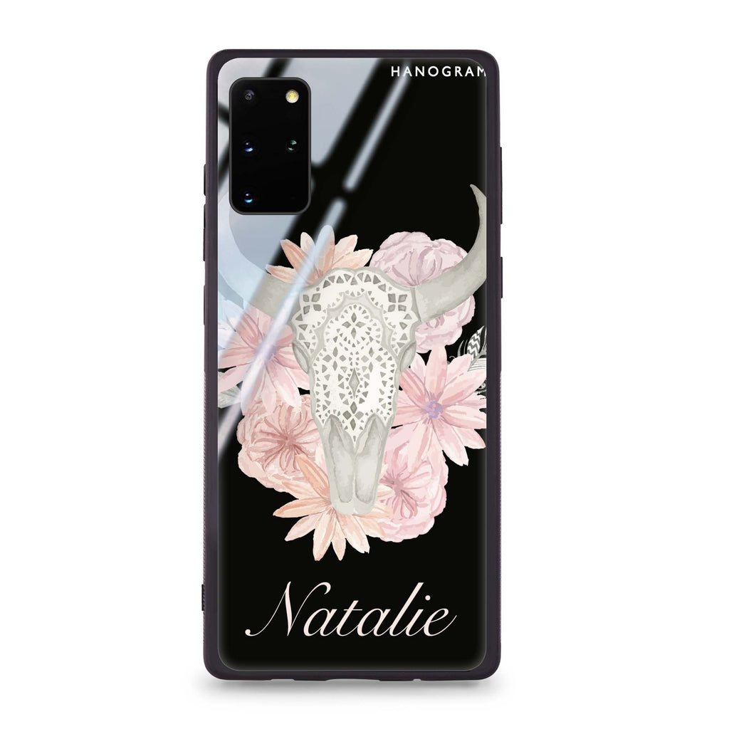 Skull Bull & Watercolor Flowers Samsung S20 Glass Case