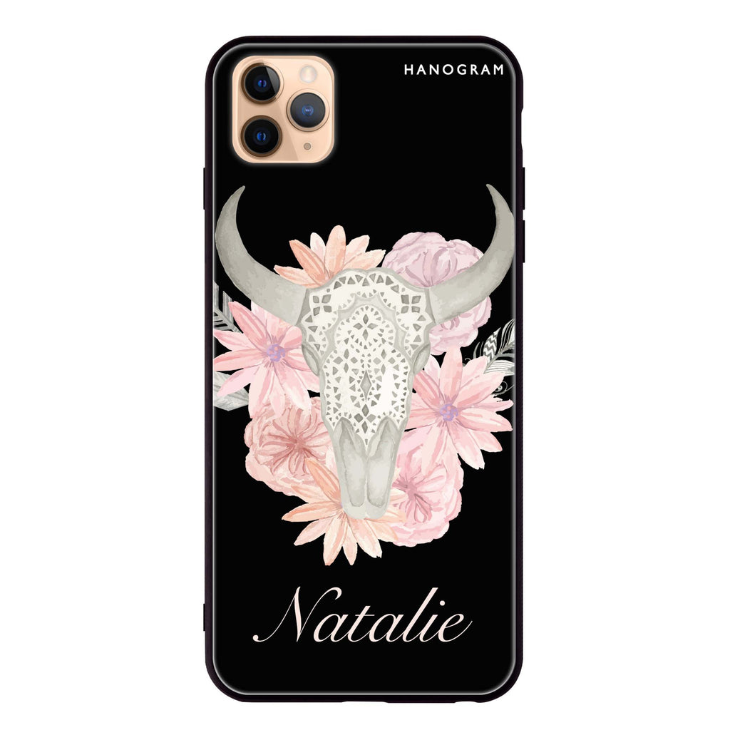 Skull Bull & Watercolor Flowers iPhone 11 Pro Max Glass Case