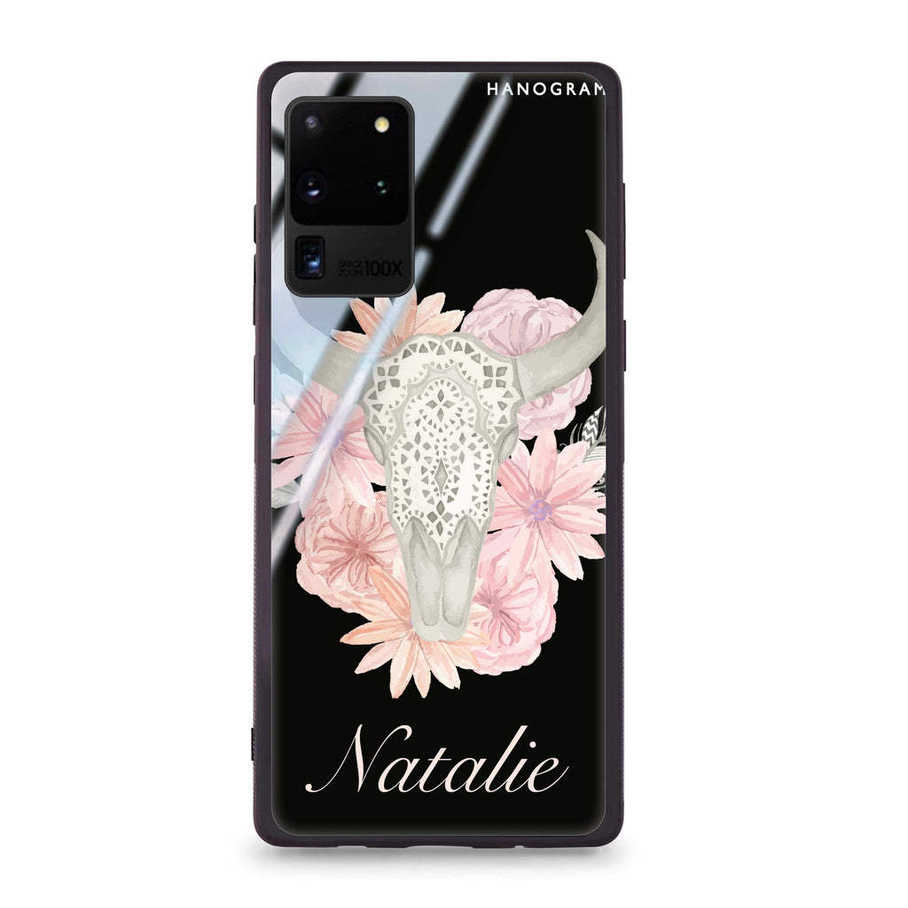 Skull Bull & Watercolor Flowers Samsung S20 Ultra Glass Case
