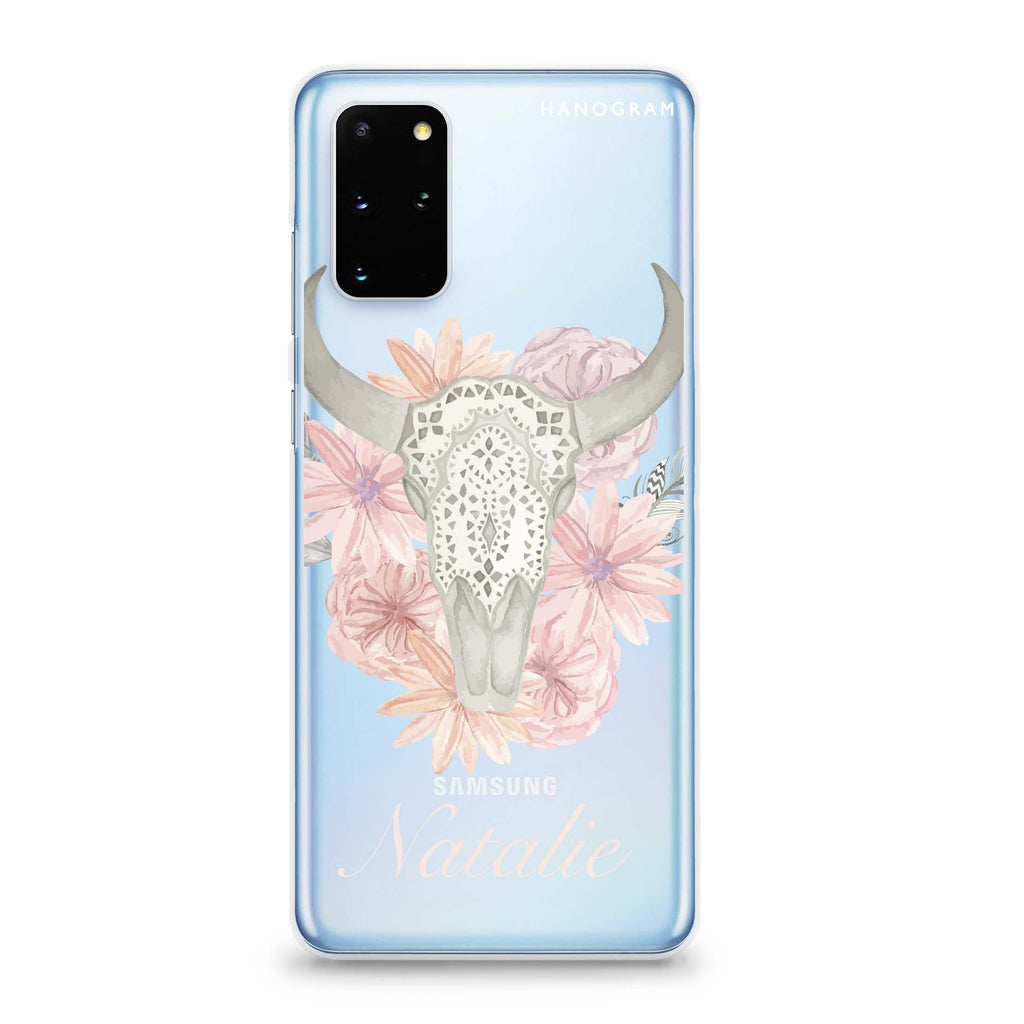 Skull Bull & Watercolor Flowers Samsung S20 Soft Clear Case