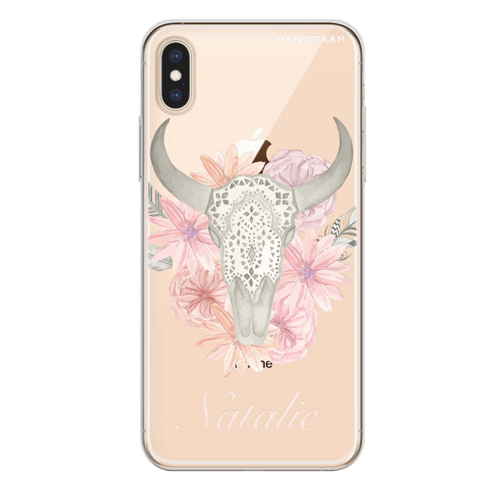 Skull Bull & Watercolor Flowers iPhone XS Ultra Clear Case