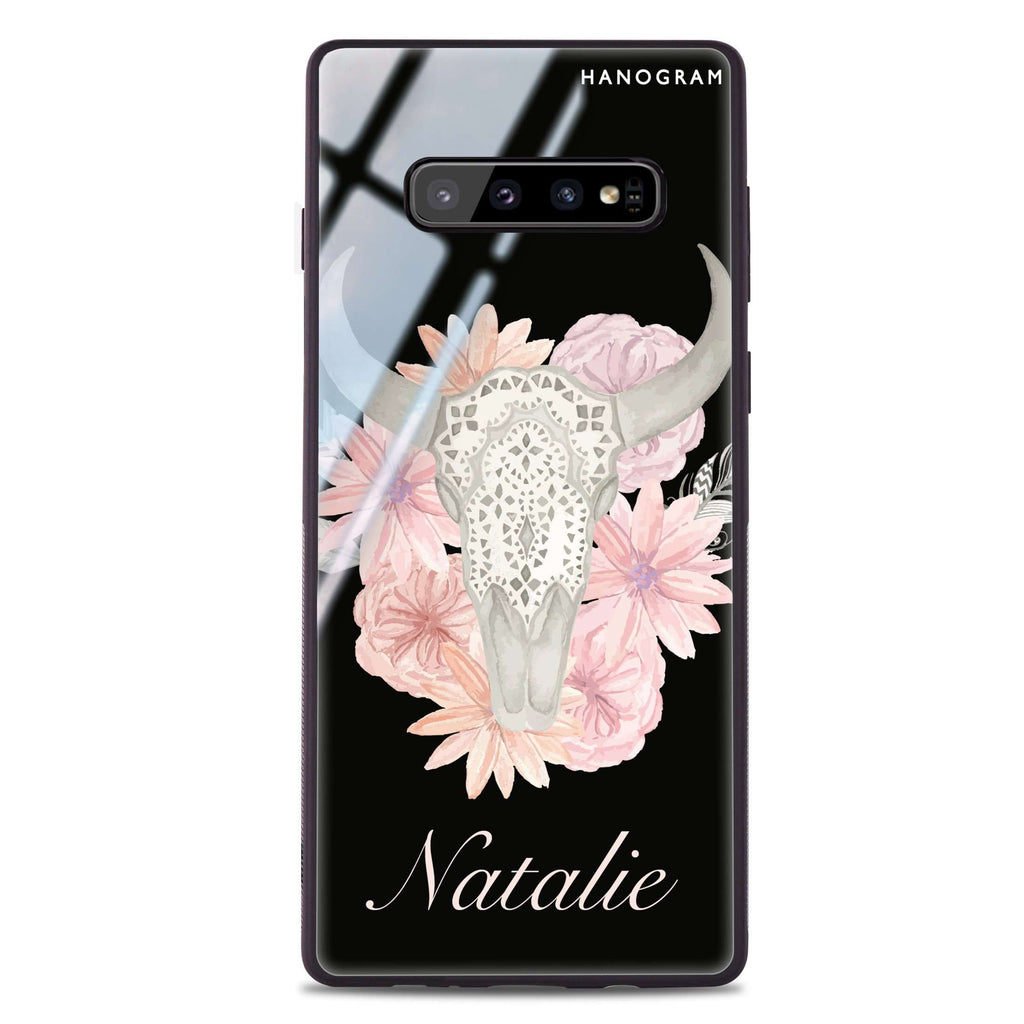 Skull Bull & Watercolor Flowers Samsung S10 Plus Glass Case