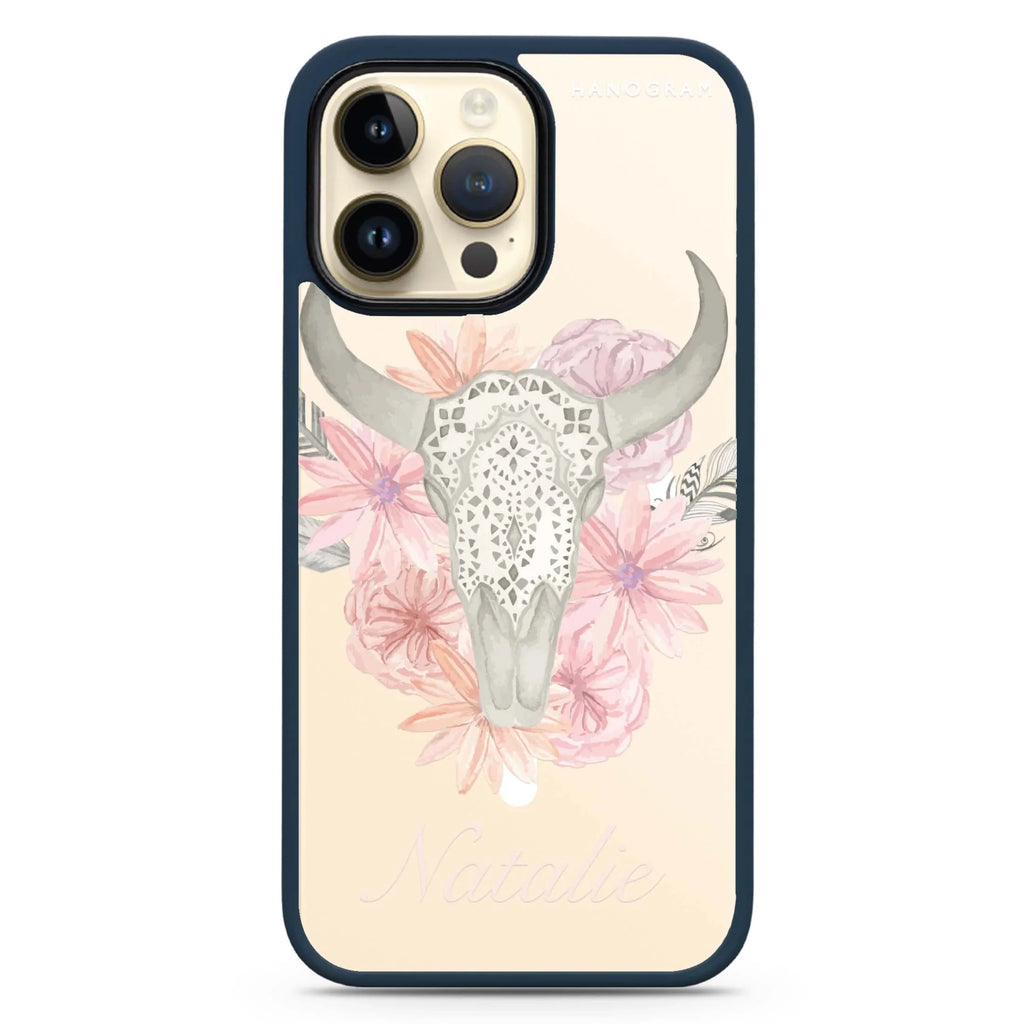 Skull Bull & Watercolor Flowers MagSafe Compatible Impact Guard Bumper Case