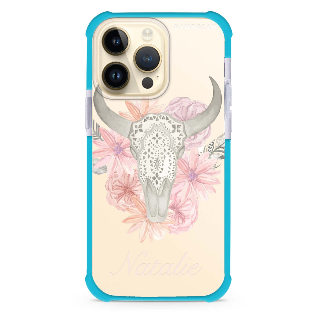 Skull Bull & Watercolor Flowers MagSafe Compatible Ultra Shockproof Case