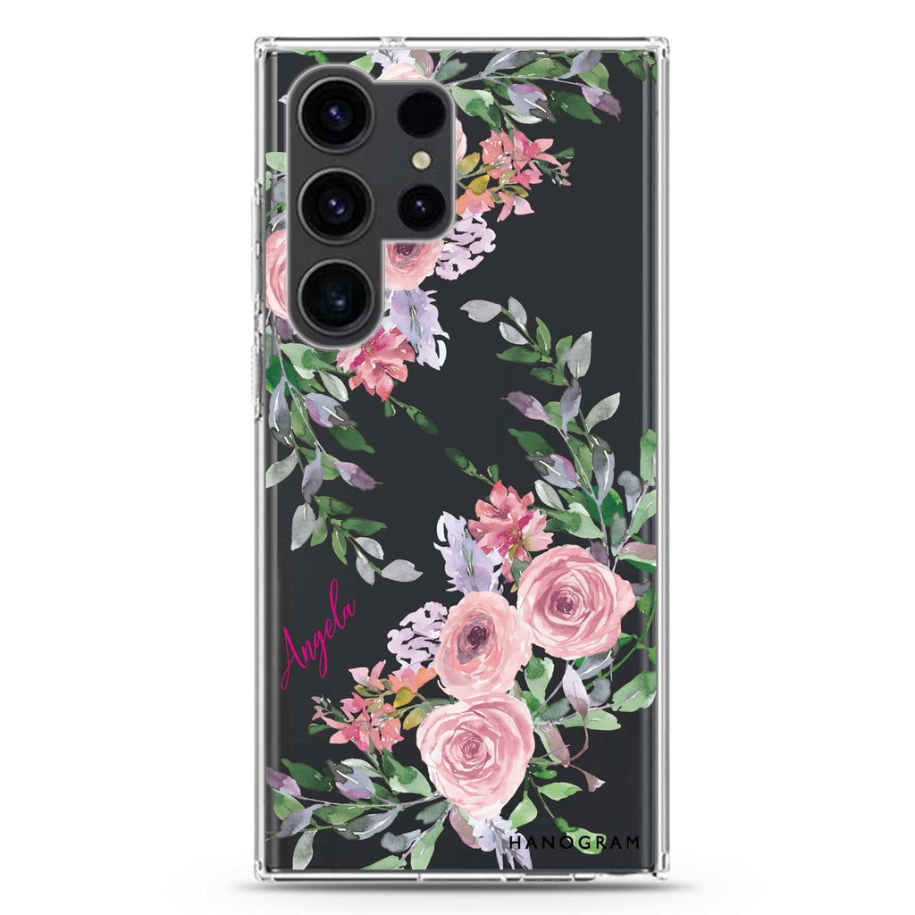 Lucy Watercolor personalized name Samsung Galaxy S26/S25/S24/S23/S22 Ultra ultra clear case, transparent design, main view