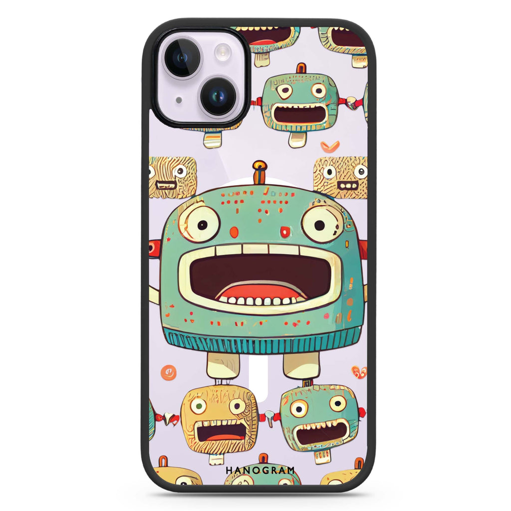 Cute robots iPhone 14 Plus MagSafe Compatible Impact Guard Bumper Case