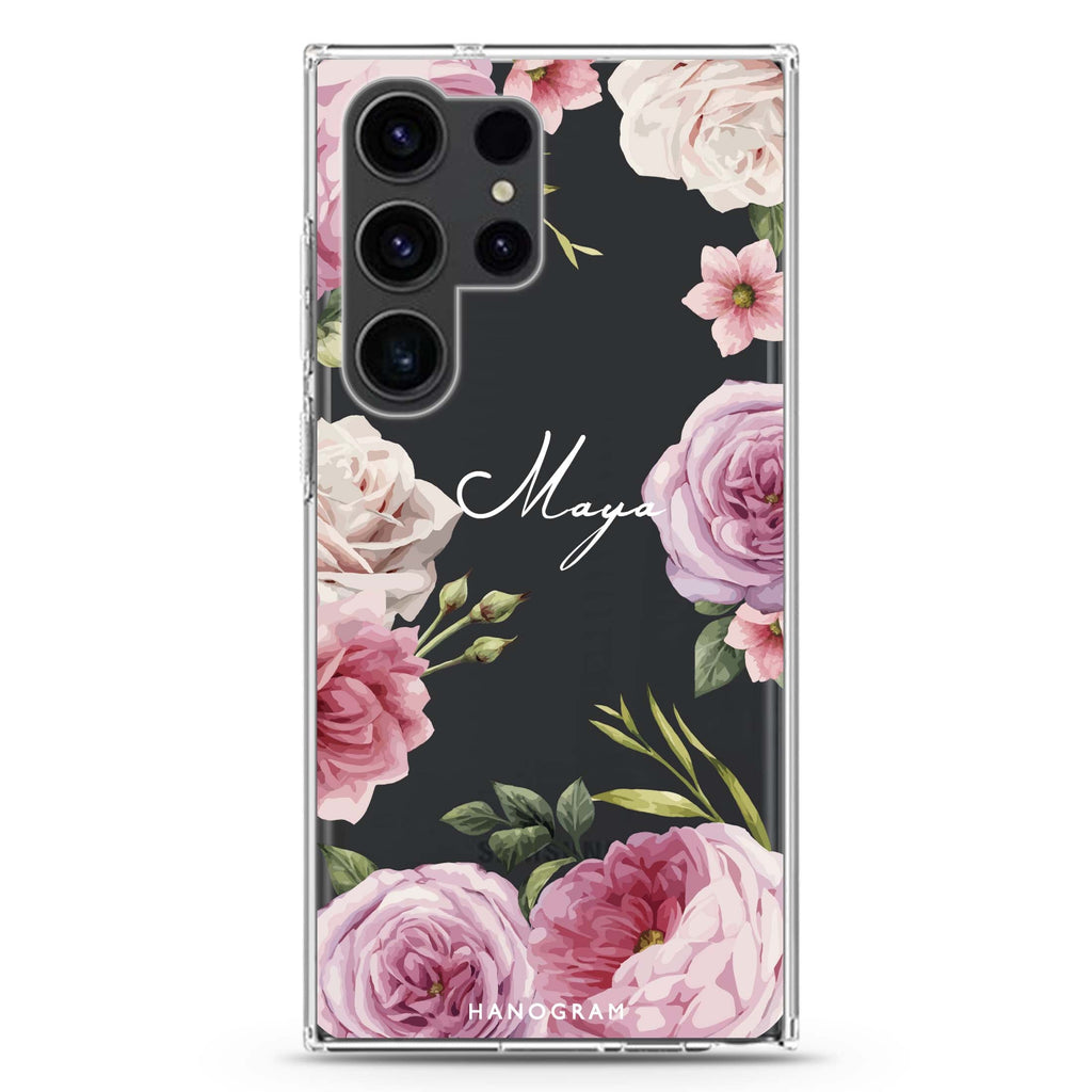 Beautiful Pretty personalized name Samsung Galaxy S26/S25/S24/S23/S22 Ultra ultra clear case, transparent design, main view