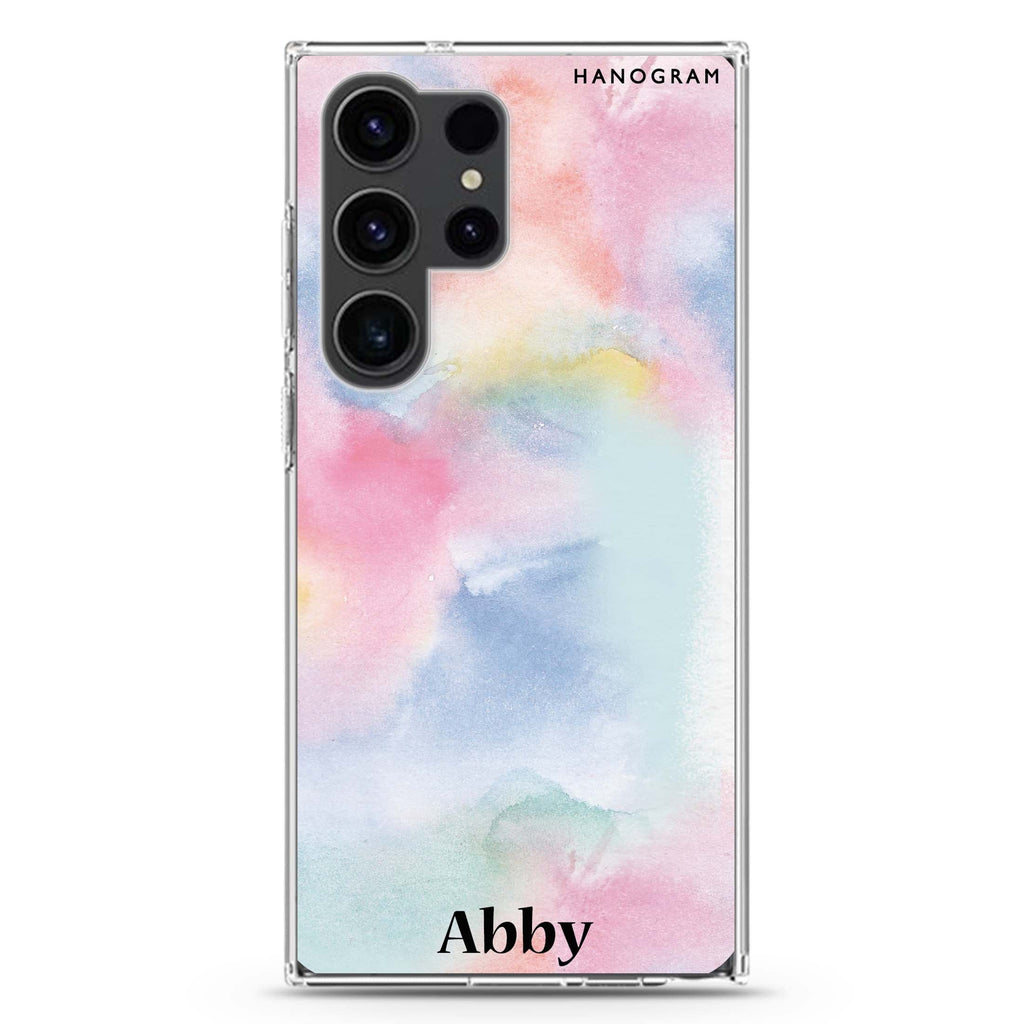 Magic Watercolour personalized name Samsung Galaxy S26/S25/S24/S23/S22 Ultra ultra clear case, transparent design, main view