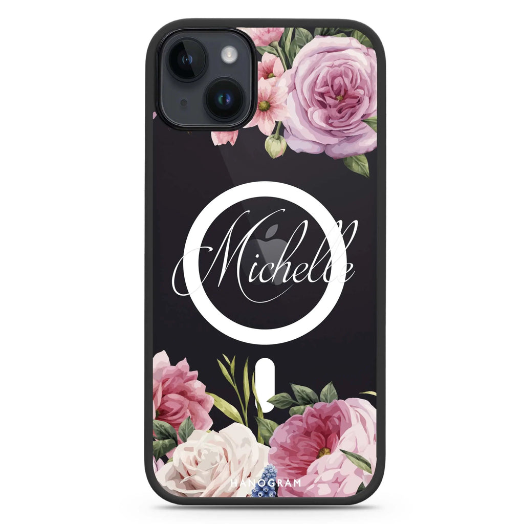 Light Pink Floral iPhone 14 Plus MagSafe Compatible Impact Guard Bumper Case