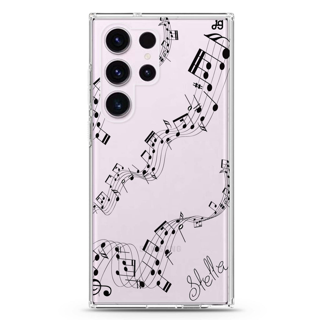 Music personalized name Samsung Galaxy S26/S25/S24/S23/S22 Ultra ultra clear case, transparent design, main view