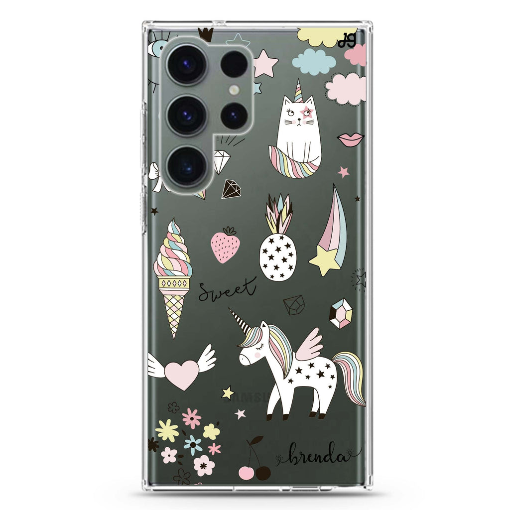 My Lovely Cartoon personalized name Samsung Galaxy S26/S25/S24/S23/S22 Ultra ultra clear case, transparent design, main view