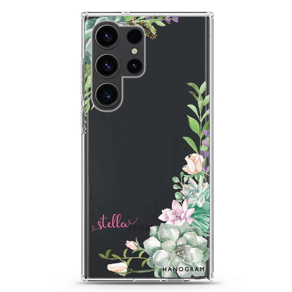 Rose in Wild personalized name Samsung Galaxy S26/S25/S24/S23/S22 Ultra ultra clear case, transparent design, main view