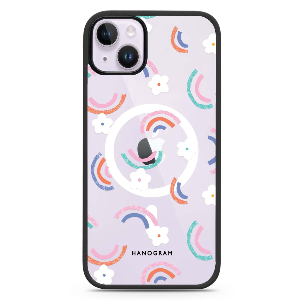 Rainbow Floral iPhone 14 Plus MagSafe Compatible Impact Guard Bumper Case