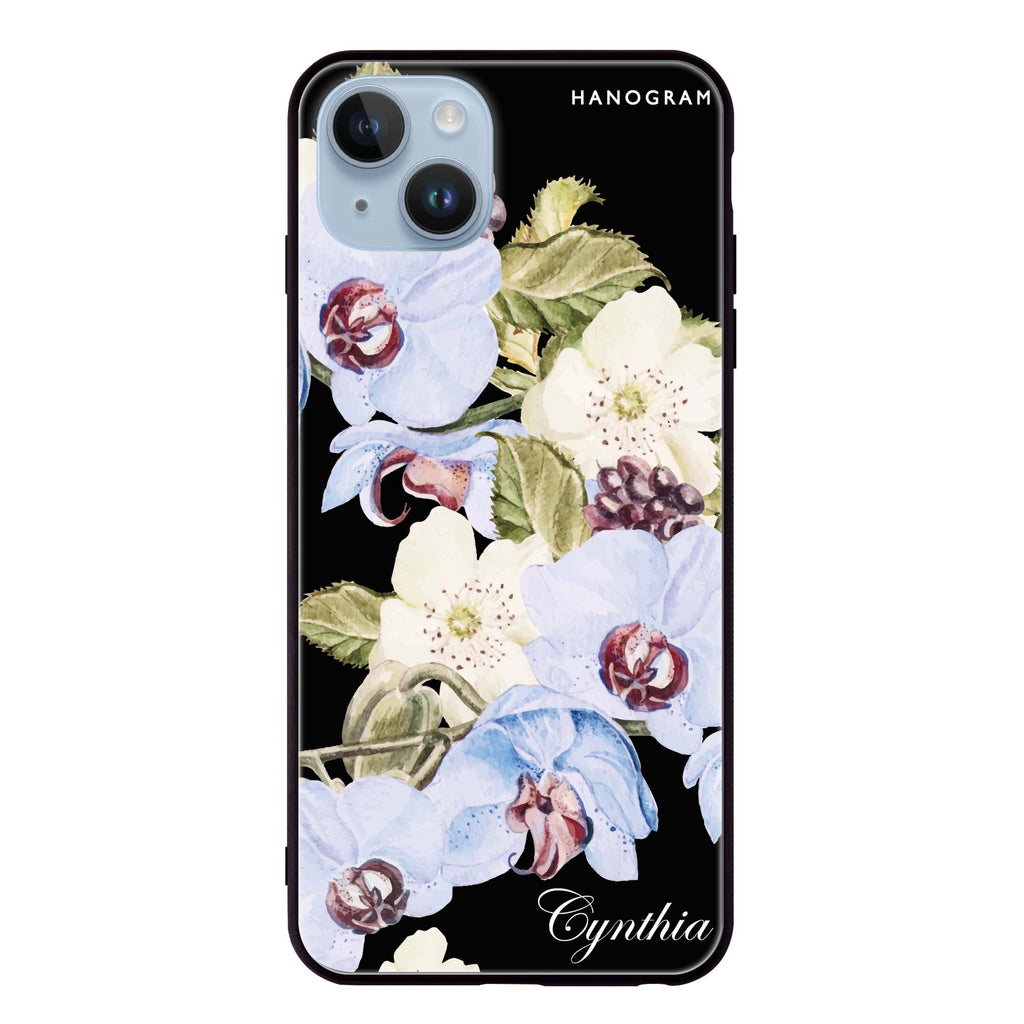 Light Blue Floral iPhone 14 Plus Glass Case