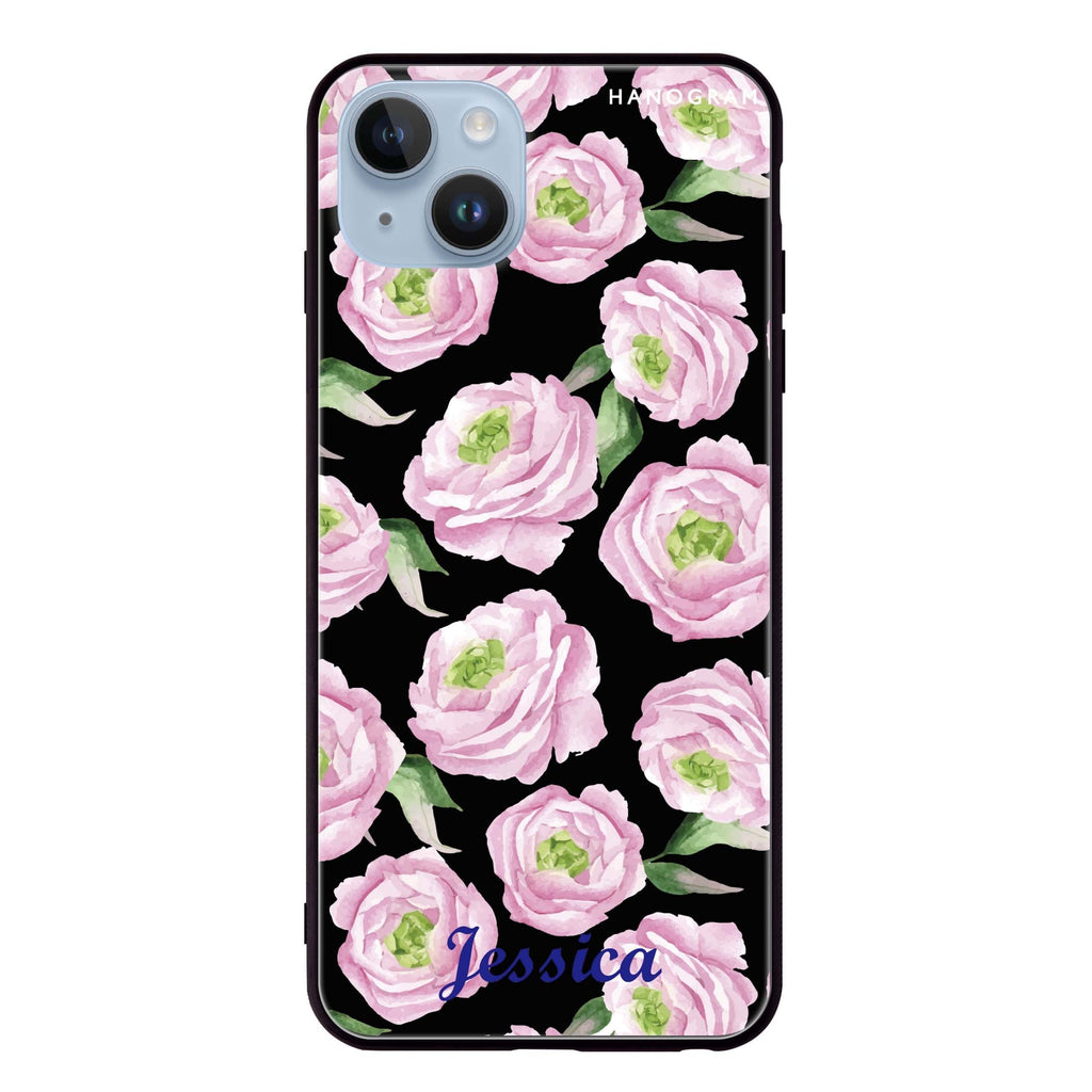 Watercolor pink floral iPhone 14 Plus Glass Case