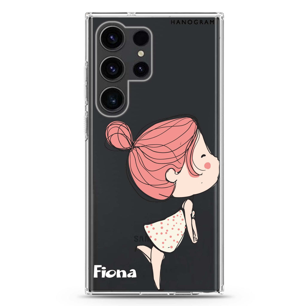 Cute Girl Kissing personalized name Samsung Galaxy S26/S25/S24/S23/S22 Ultra ultra clear case, transparent design, main view