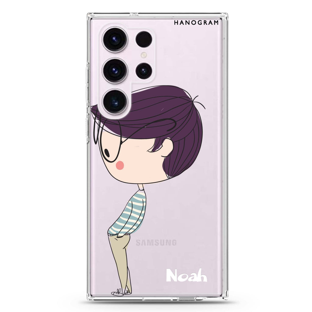 Boy Kissing personalized name Samsung Galaxy S26/S25/S24/S23/S22 Ultra ultra clear case, transparent design, main view