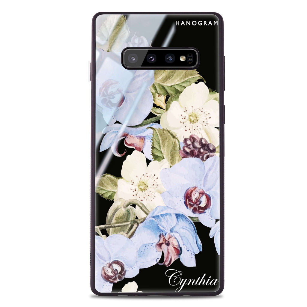 Light Blue Floral Samsung S10 Plus Glass Case