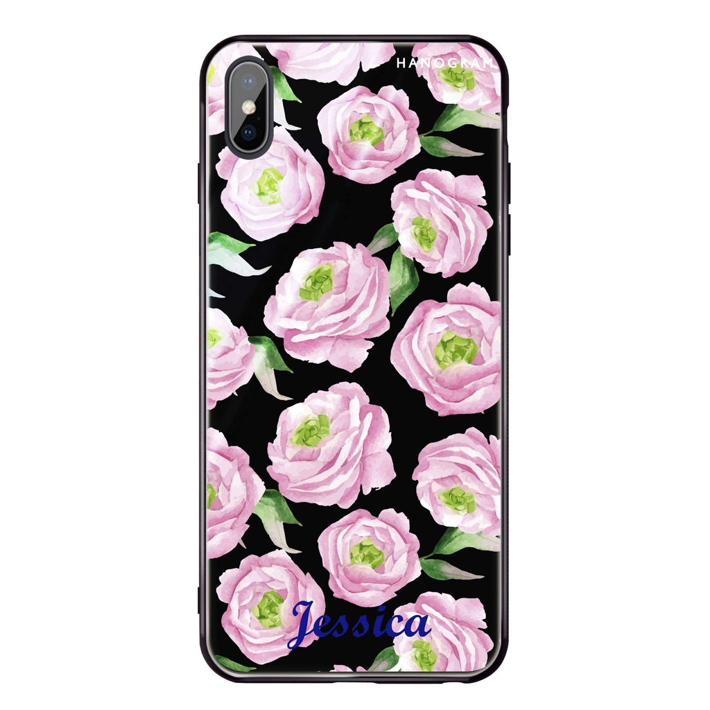 Watercolor pink floral iPhone X Glass Case