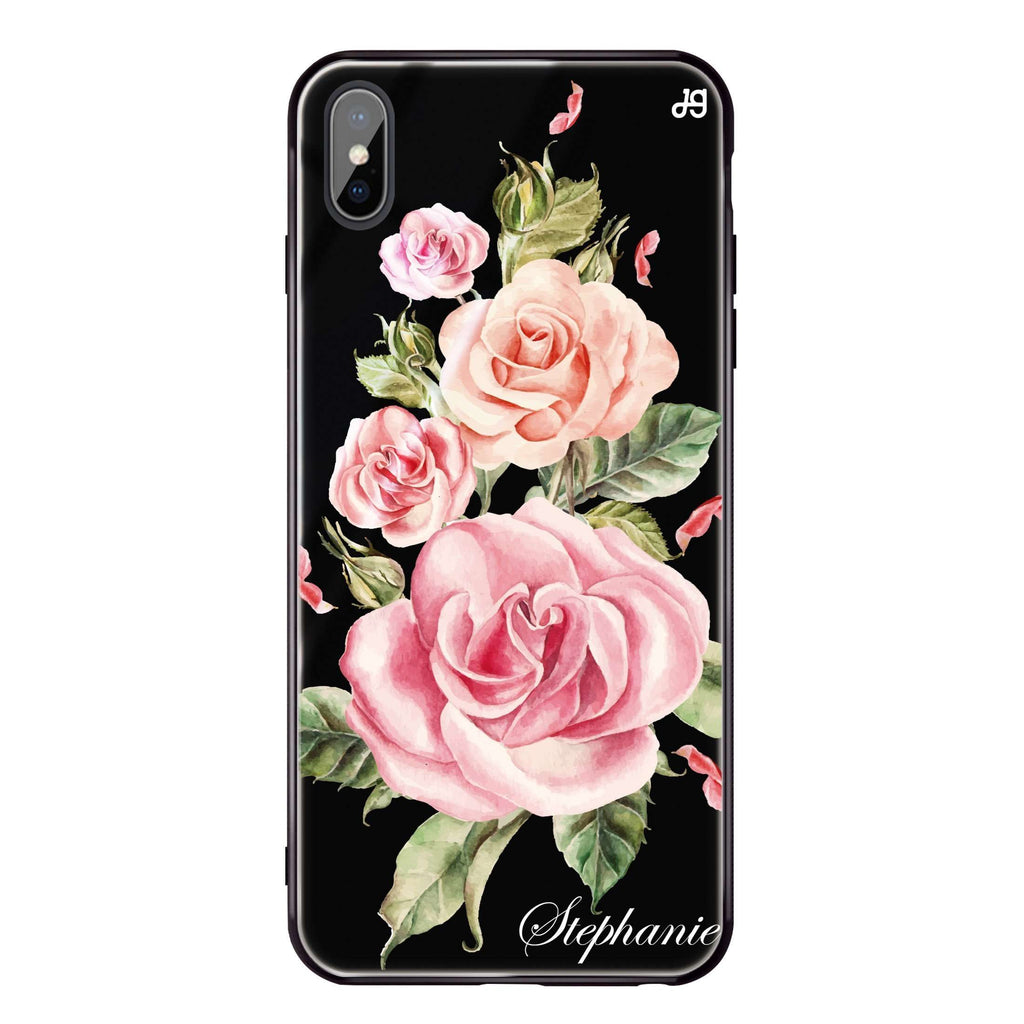 Pink Watercolor Floral iPhone XS Glass Case