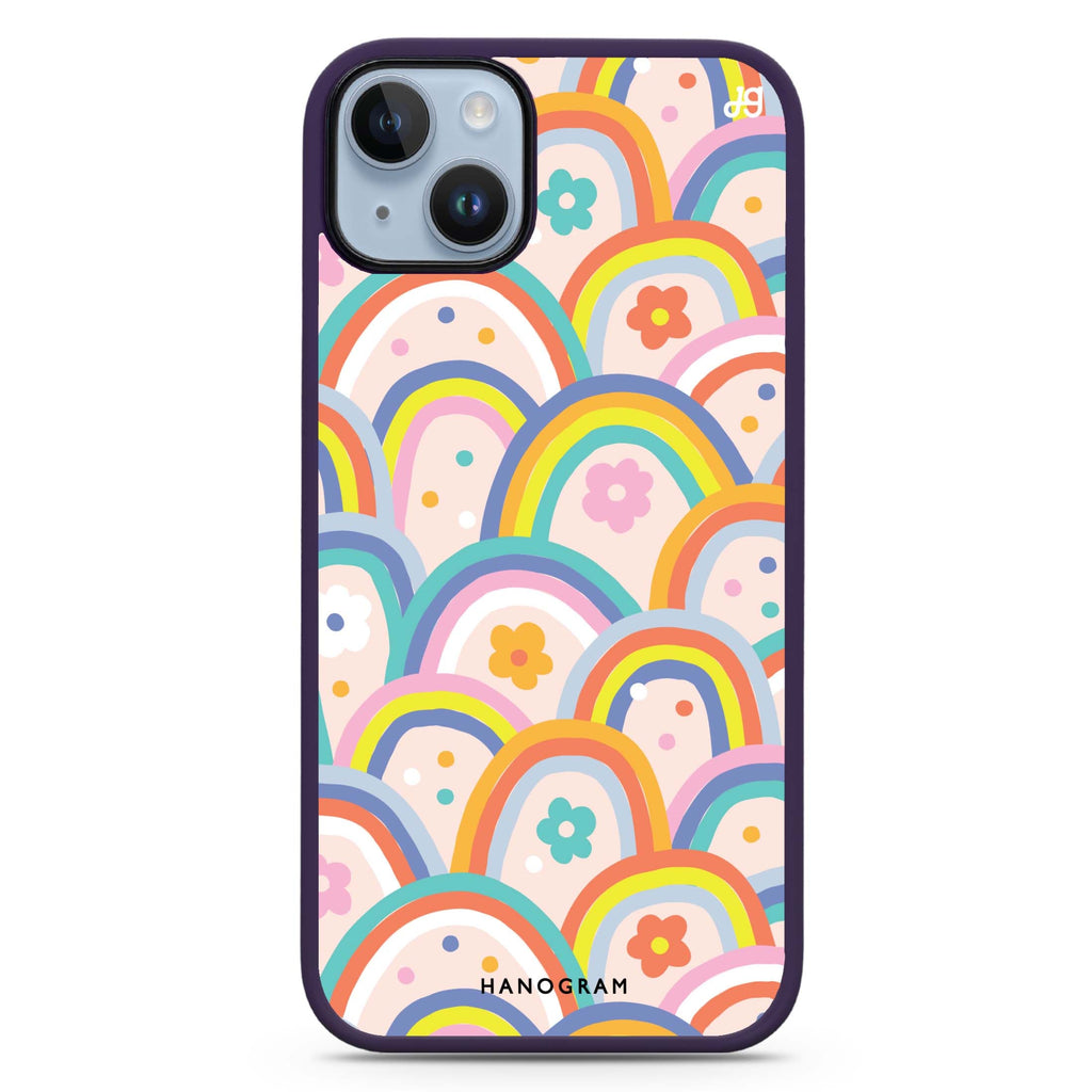 Colourful Rainbow Floral iPhone 14 Plus MagSafe Compatible Impact Guard Bumper Case