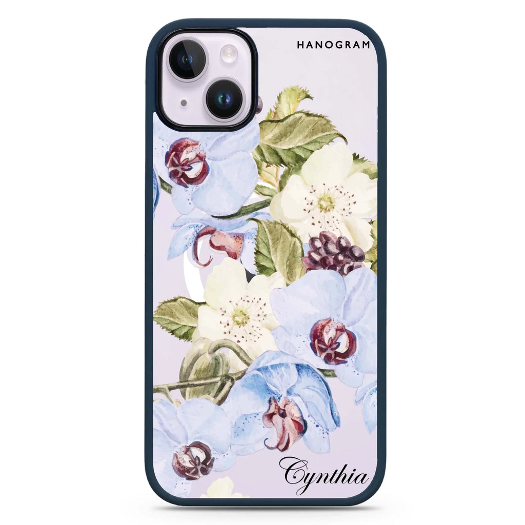 Light Blue Floral iPhone 14 Plus MagSafe Compatible Impact Guard Bumper Case