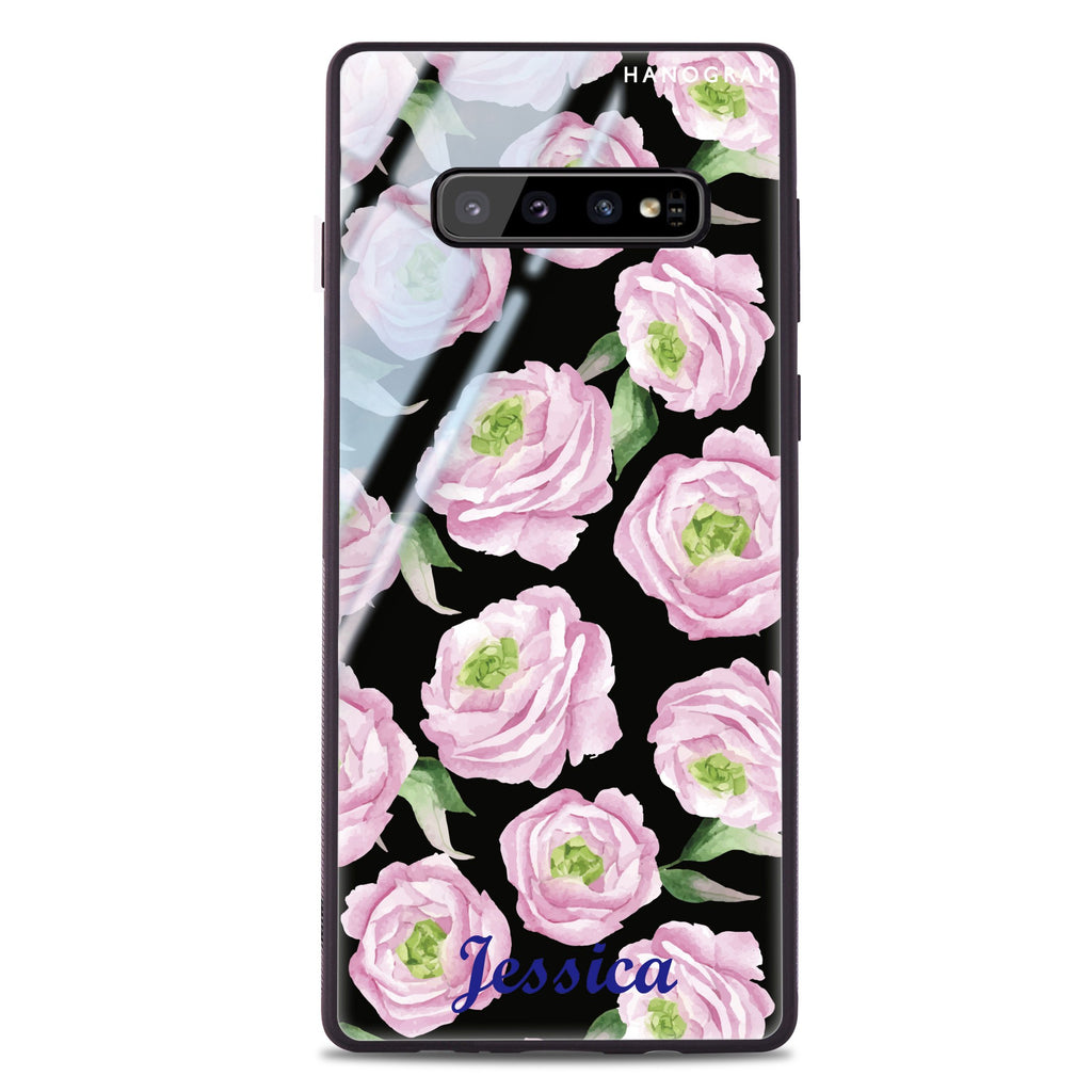 Watercolor pink floral Samsung S10 Plus Glass Case