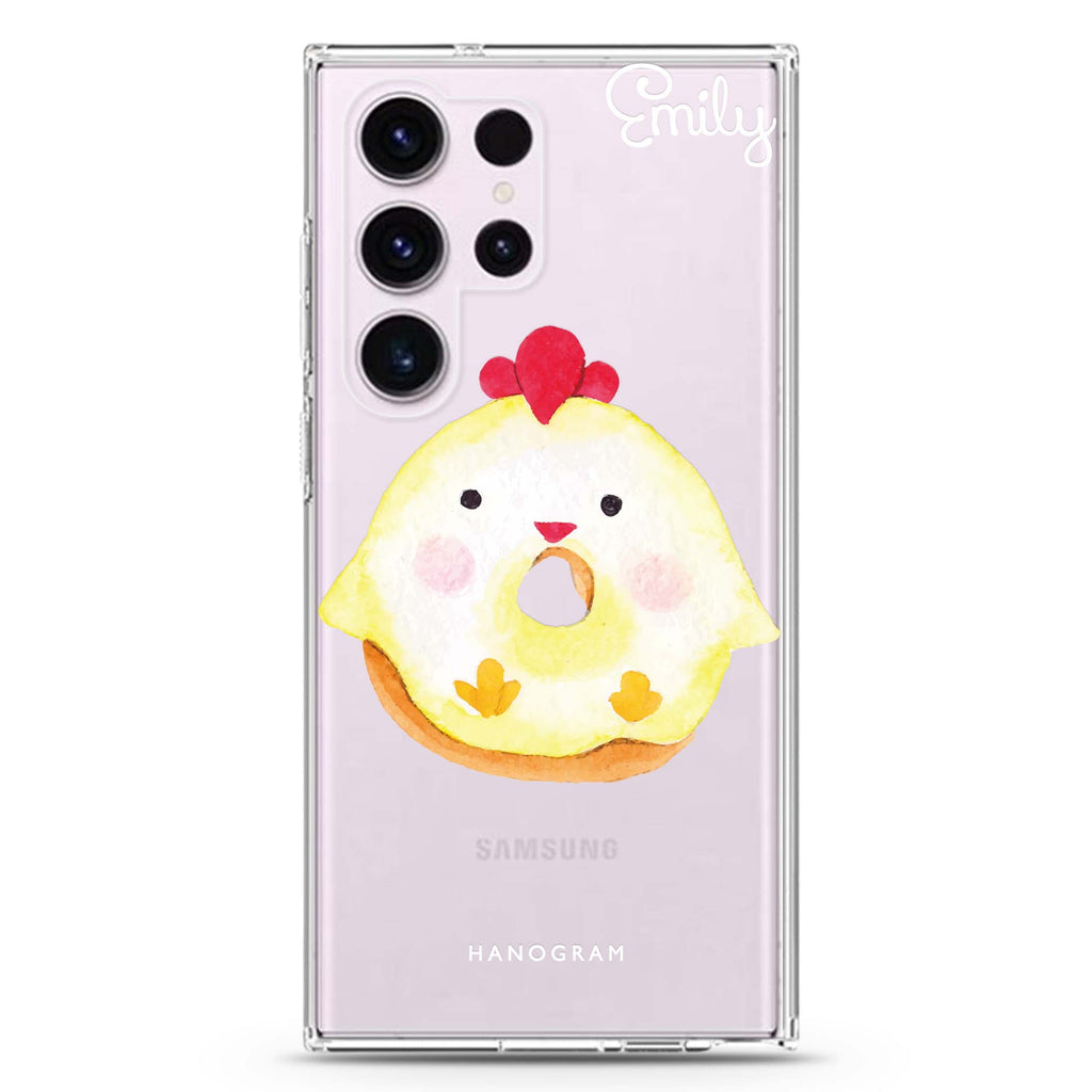Sweet Donut Chick personalized name Samsung Galaxy S26/S25/S24/S23/S22 Ultra ultra clear case, transparent design, main view