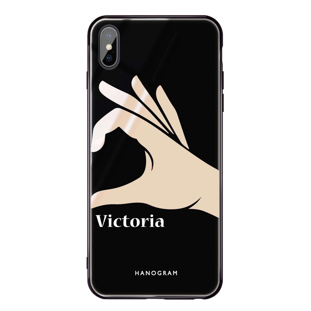 Right Hand heart iPhone XS Max Glass Case