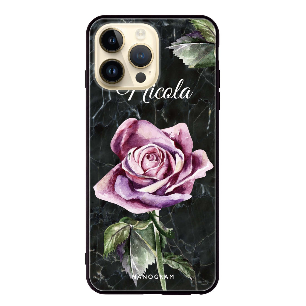 Black Marble Rose iPhone 13 Pro Glass Case