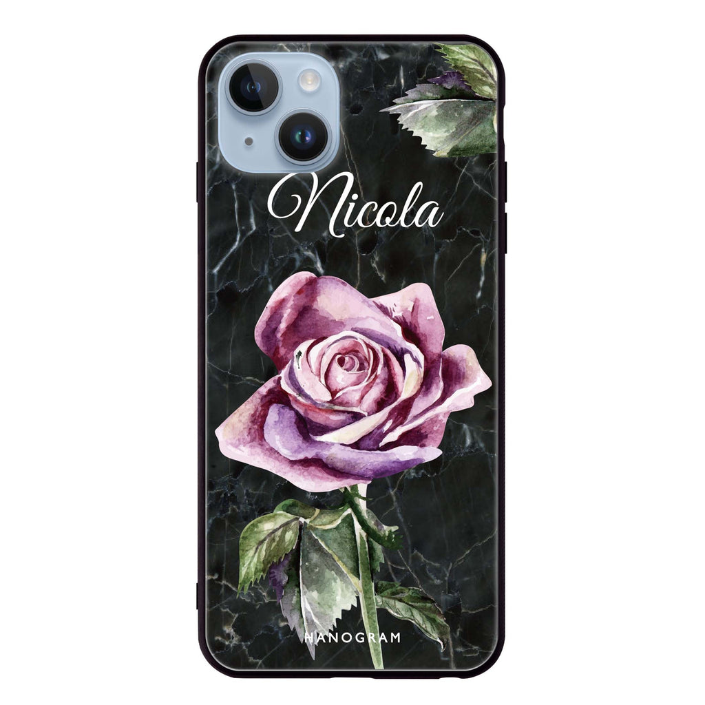 Black Marble Rose iPhone 14 Plus Glass Case