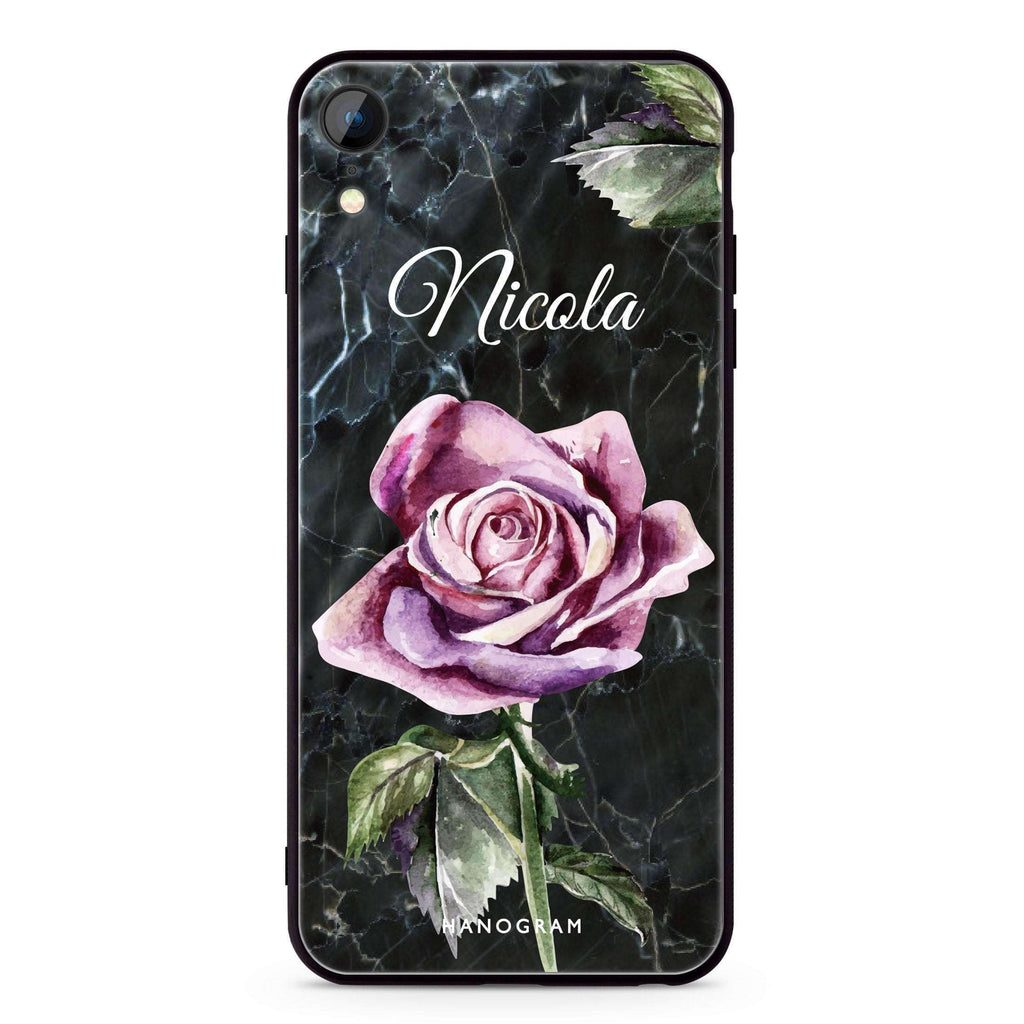 Black Marble Rose iPhone XR Glass Case
