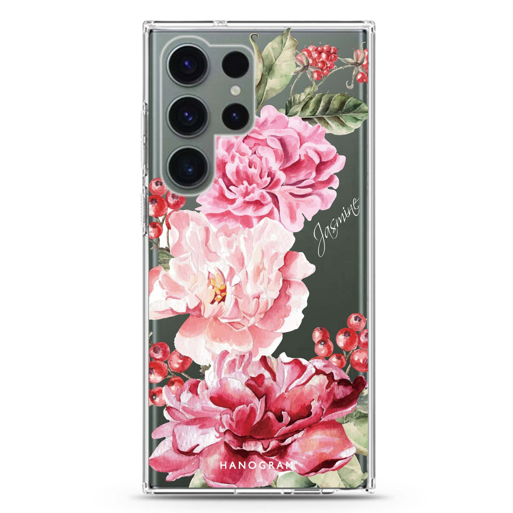 Pretty Watercolor personalized name Samsung Galaxy S26/S25/S24/S23/S22 Ultra ultra clear case, transparent design, main view