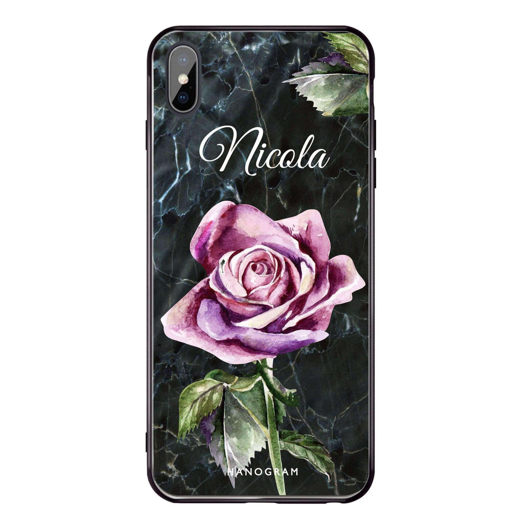 Black Marble Rose iPhone XS Glass Case