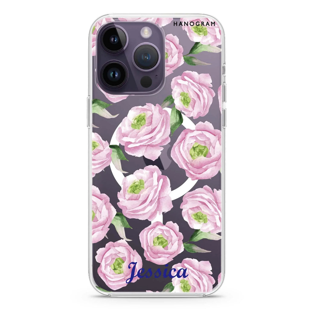 Watercolor pink floral iPhone 12 Pro MagSafe Compatible Ultra Clear Case