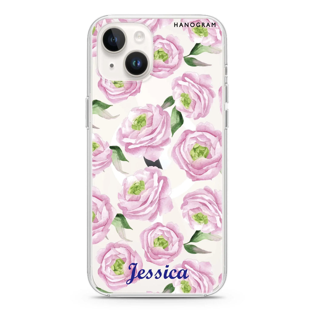 Watercolor pink floral iPhone 12 MagSafe Compatible Ultra Clear Case