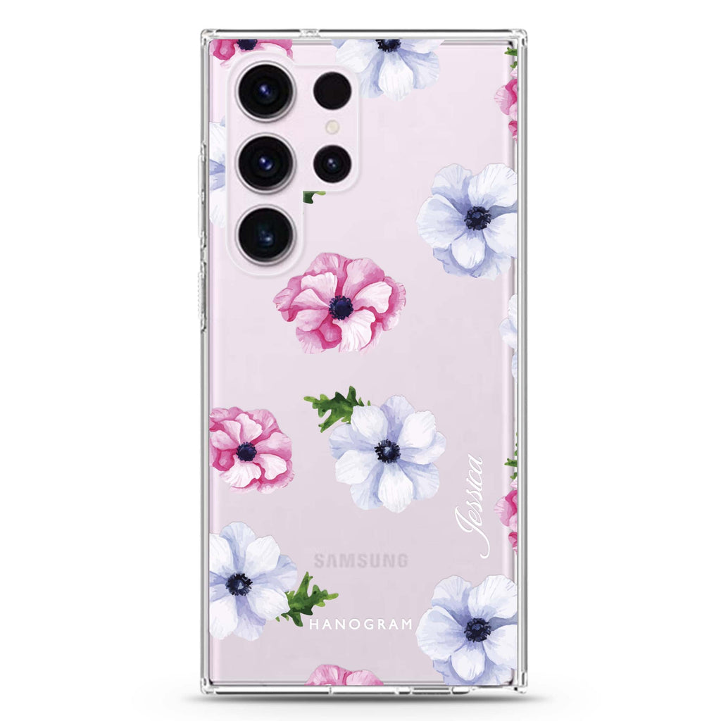 Ideal Floral personalized name Samsung Galaxy S26/S25/S24/S23/S22 Ultra ultra clear case, transparent design, main view