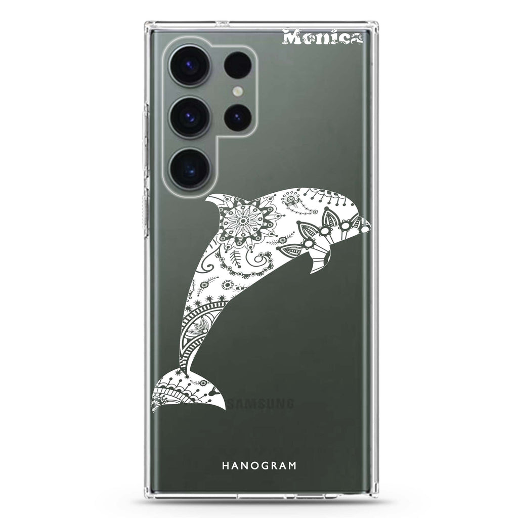 Mandala Dolphin personalized name Samsung Galaxy S26/S25/S24/S23/S22 Ultra ultra clear case, transparent design, main view