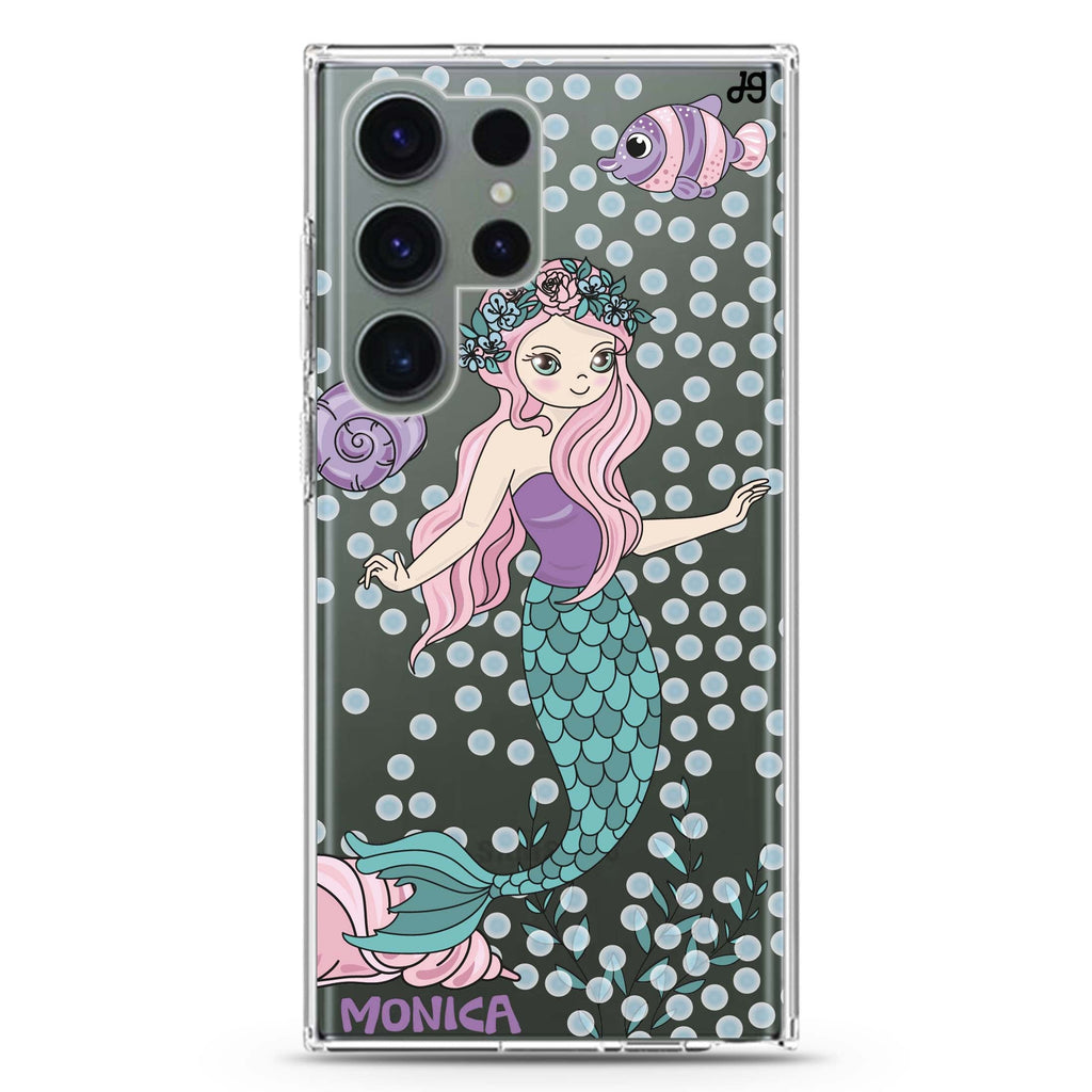 Mermaids personalized name Samsung Galaxy S26/S25/S24/S23/S22 Ultra ultra clear case, transparent design, main view