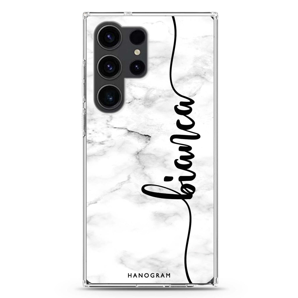 Marble Edition I personalized name Samsung Galaxy S26/S25/S24/S23/S22 Ultra ultra clear case, transparent design, main view