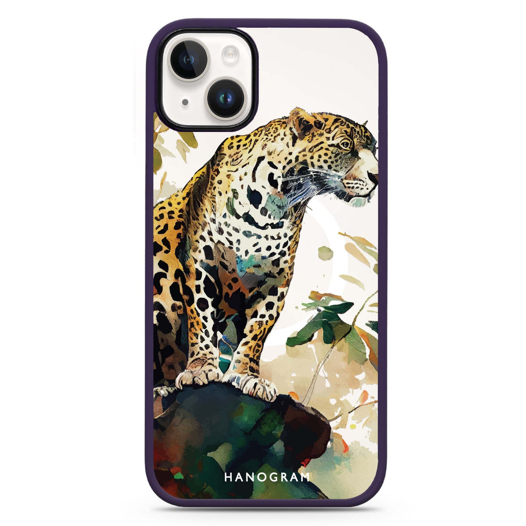 A leopard iPhone 14 Plus MagSafe Compatible Impact Guard Bumper Case