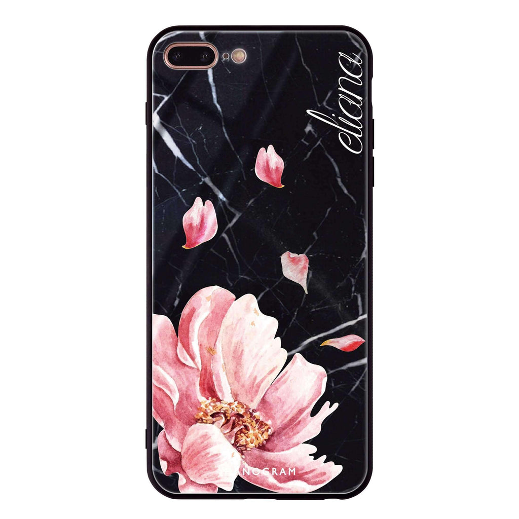 Black Marble & Floral iPhone 8 Plus Glass Case