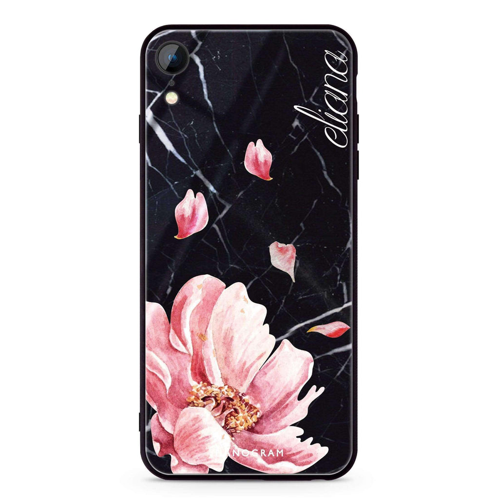 Black Marble & Floral iPhone XR Glass Case