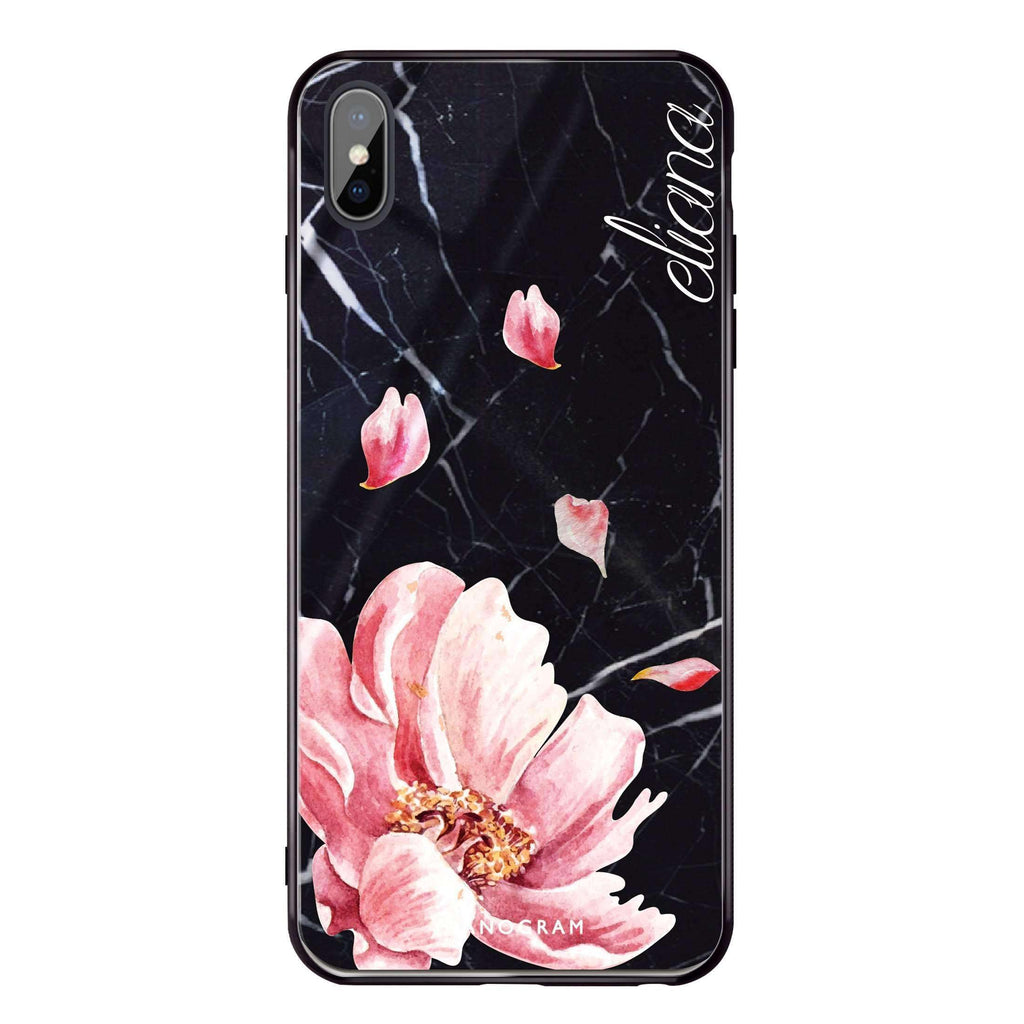 Black Marble & Floral iPhone XS Glass Case