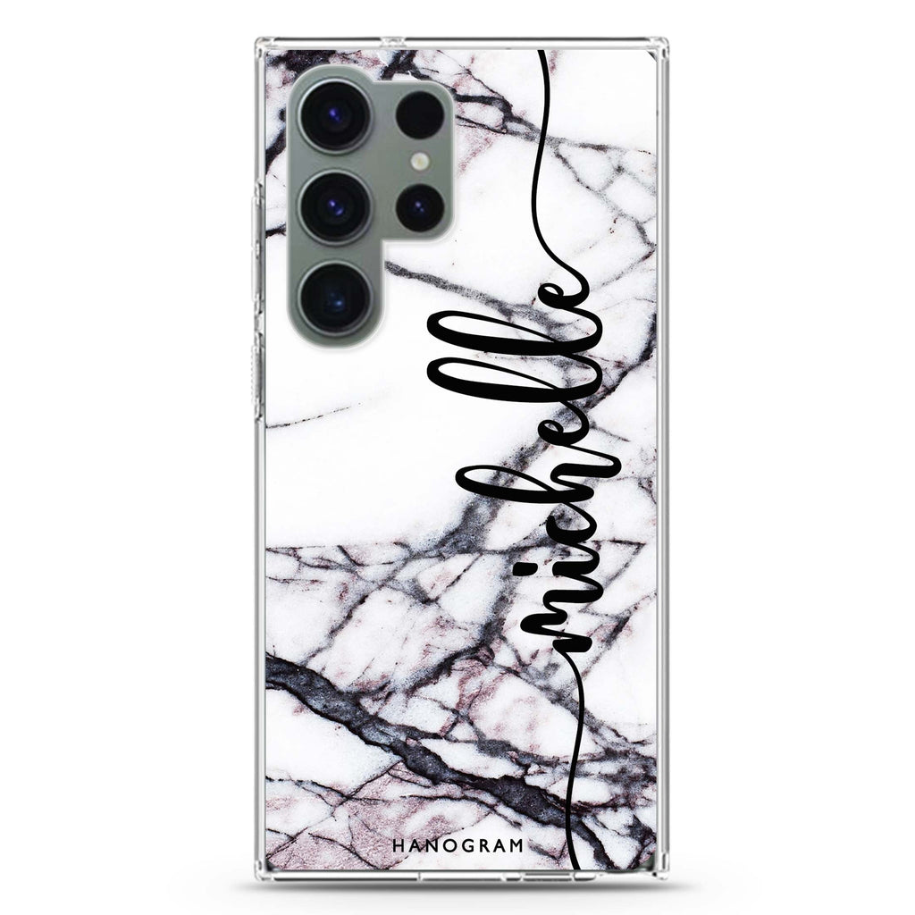 Marble Edition VI personalized name Samsung Galaxy S26/S25/S24/S23/S22 Ultra ultra clear case, transparent design, main view